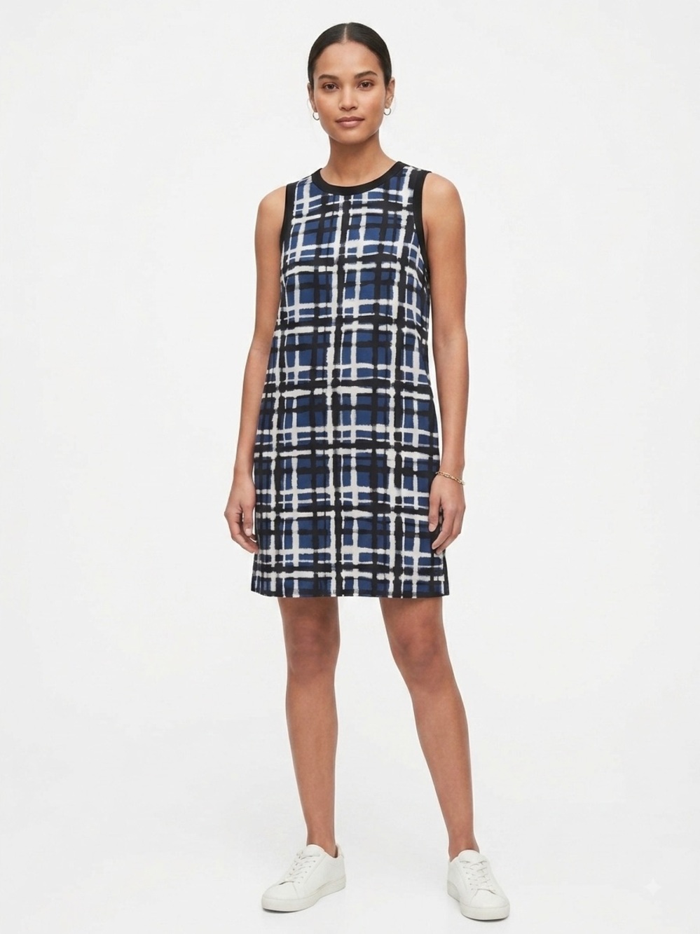 Banana Republic Blue & Black Plaid Sleeveless Shift Dress Size 10